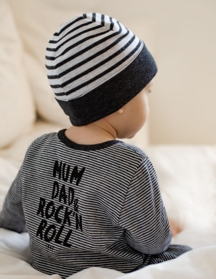 Combinaison gris chiné rayé print dos coton bio bébé
