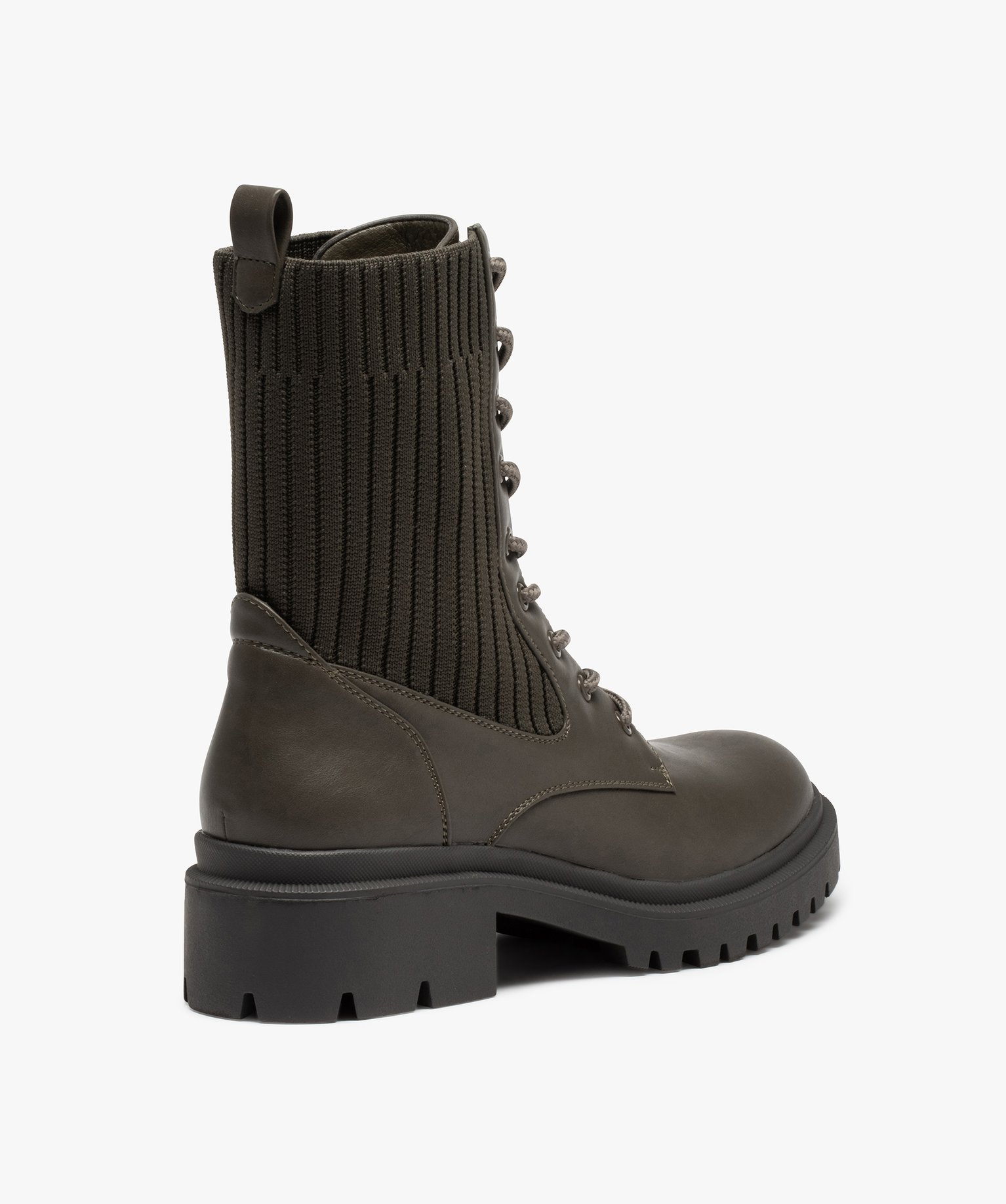 Bottines femme à semelle crantée et col chaussette kaki | GEMO