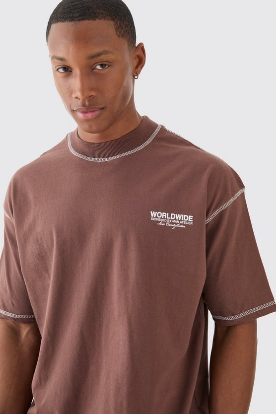 Oversize Worldwide T-Shirt mit Kontrast-Naht
