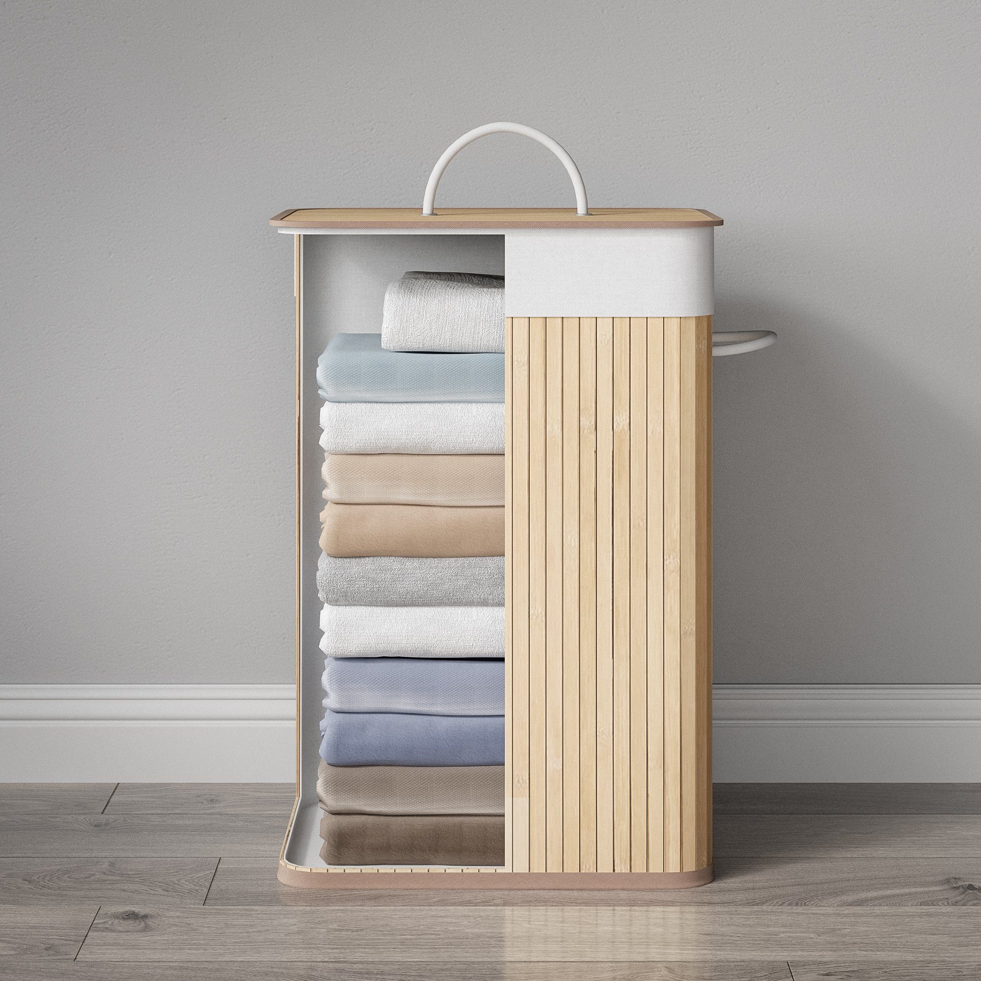 Mondeer Wäschekorb 150L Wäschesammler aus Bambus, 72L, 40 x 30 x 60 cm