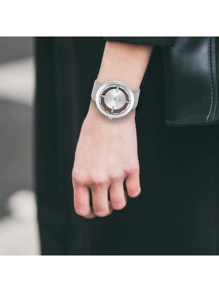 Rhodenwald & Söhne Damen Quarzuhr silber Echtleder grau in grau günstig kaufen 18 cm