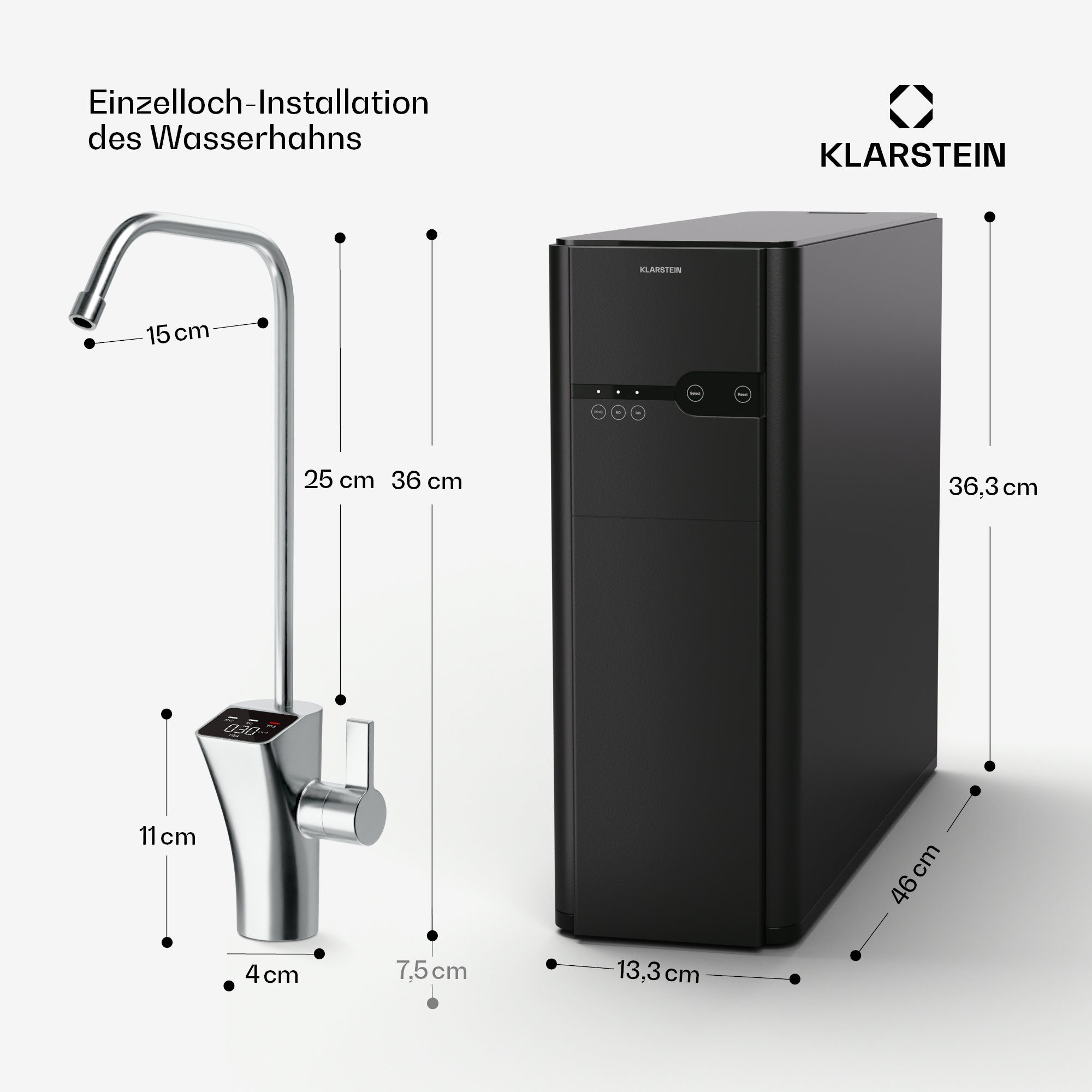 Klarstein Wasserfilter PureFina 600 Wasserfiltersystem, Zubehör für PureFina 600, RO-Filter Wasserfilter maschine Wasserhahn Home Office