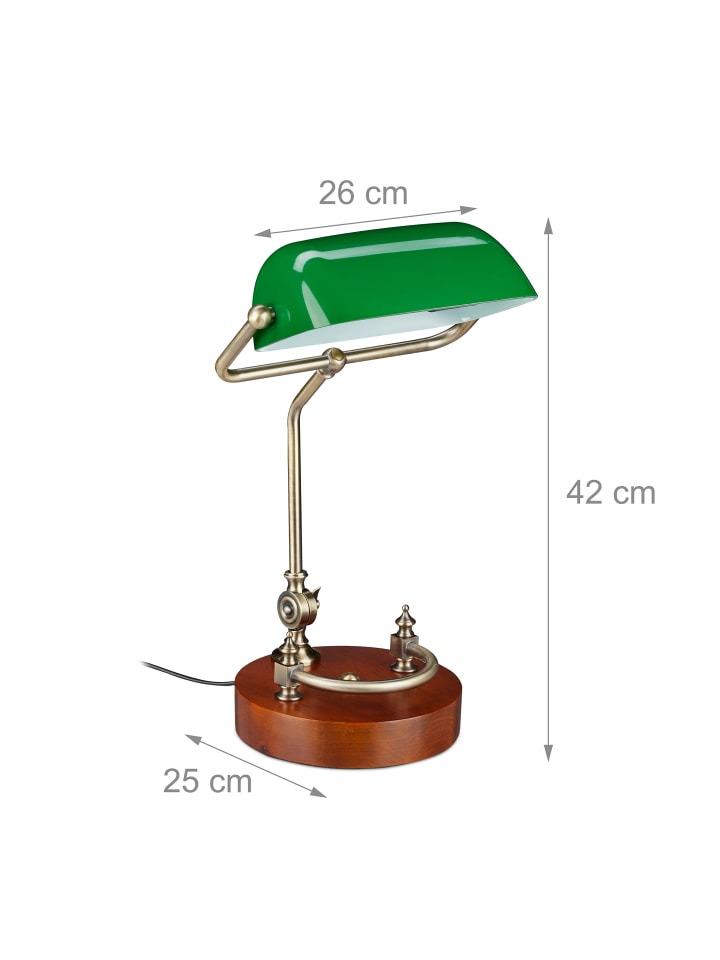 relaxdays Bankerlampe in Grün/ Braun - (B)26 x (H)42 x (T)25 cm günstig kaufen onesize
