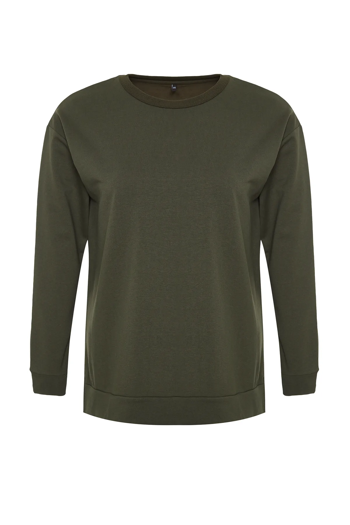 Trendyol Curve  Khakifarbenes, dünnes Strick-Sweatshirt mit Schlitz und Details TBSSS22SW0172