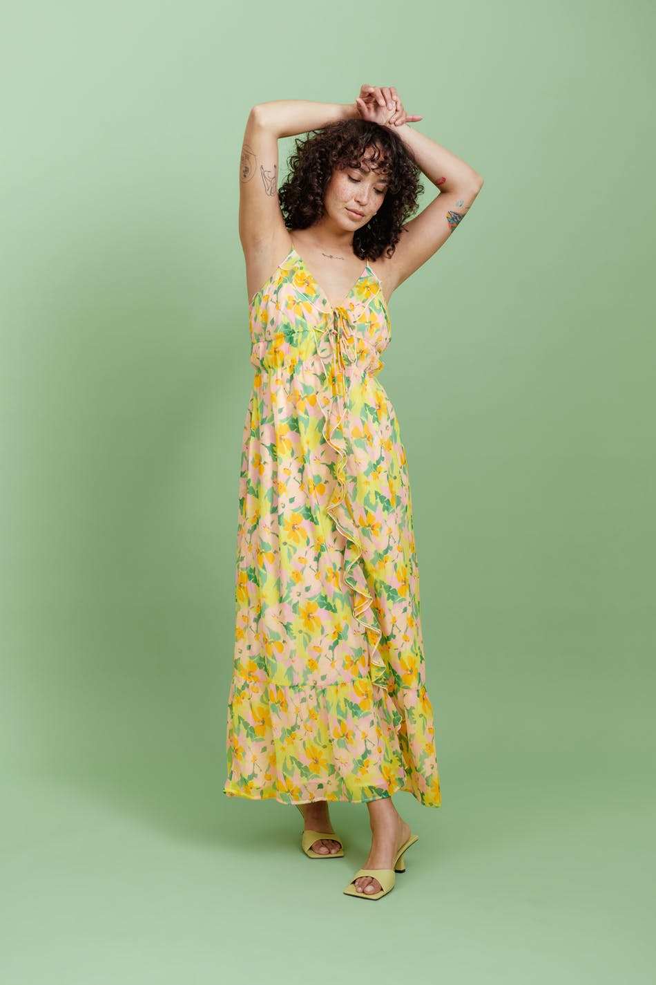 Frill chiffon maxi dress