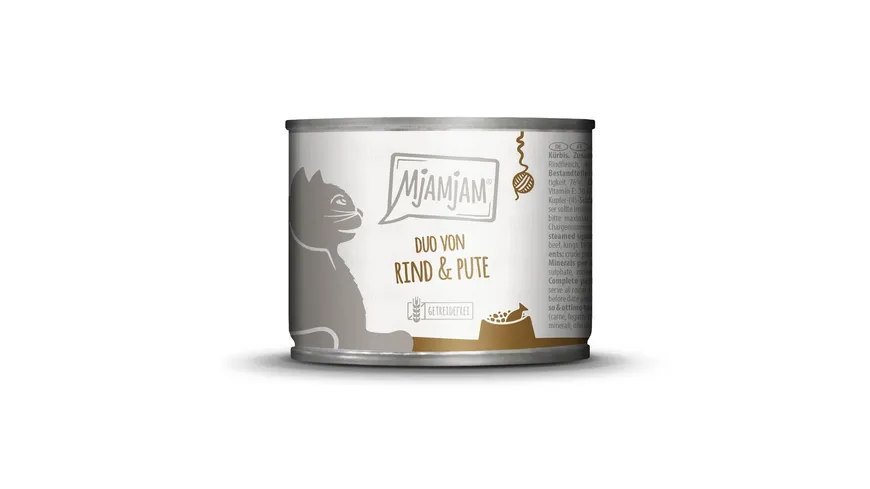 MjAMjAM Katzennassfutter DUO von leckerem Rind & guter Pute an gedämpftem Kürbis 200 g