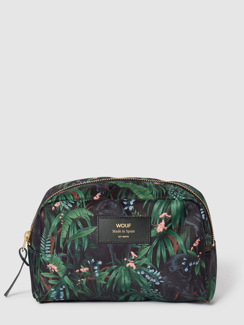 Kosmetiktasche mit Allover-Print Modell 'Janne Big Beauty' in schwarz