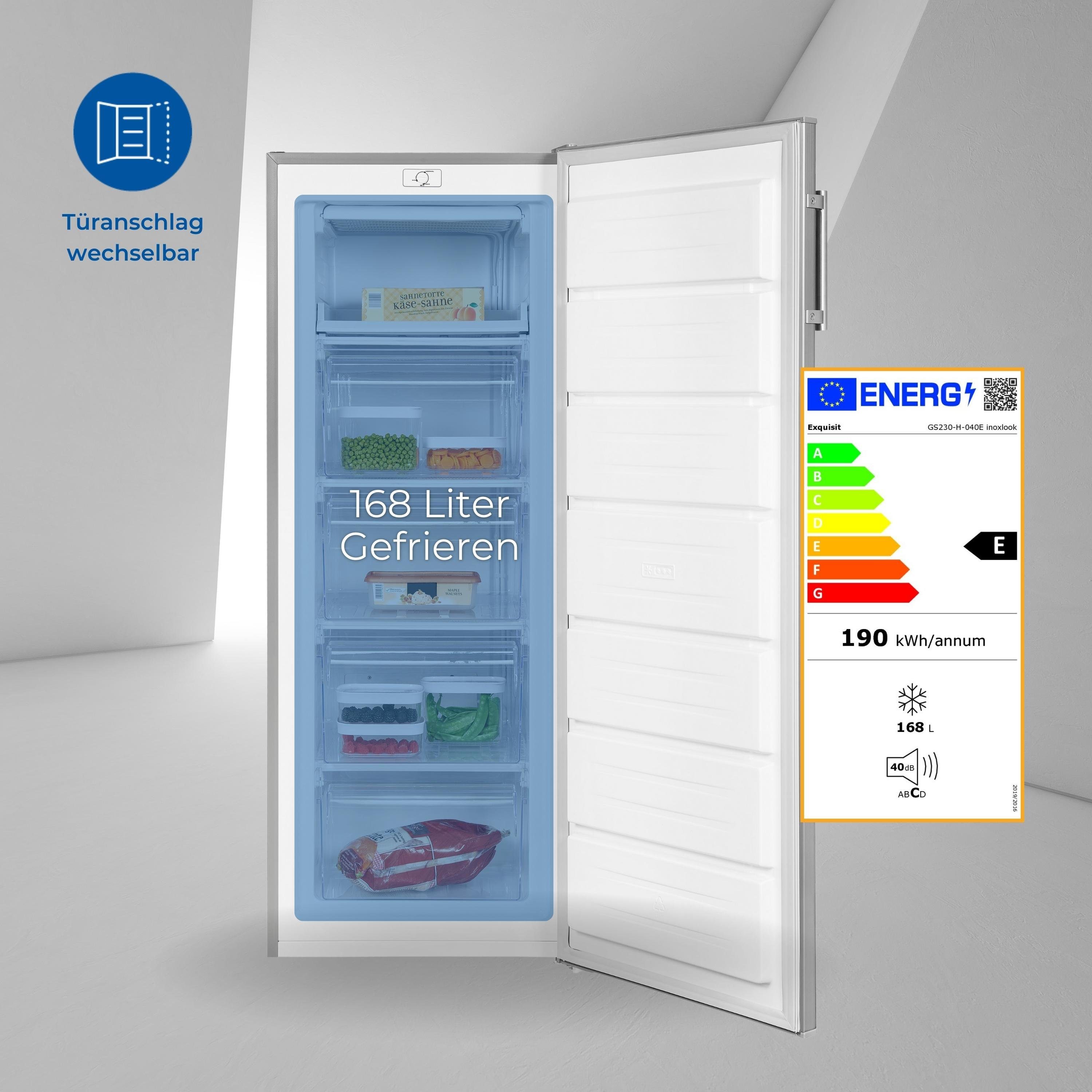 exquisit Gefrierschrank GS230-H-040E, 142.6 cm hoch, 54.4 cm breit, 4-Sterne-Gefrierfach, wechselbarer Türanschlag, effizient