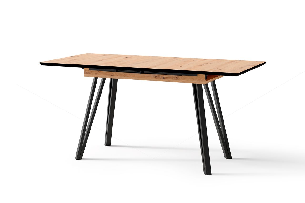 byLiving BERLIN Tisch mit Auszug, Breite 120 cm, Metall schwarz pulverbeschichtet, Eiche-Optik