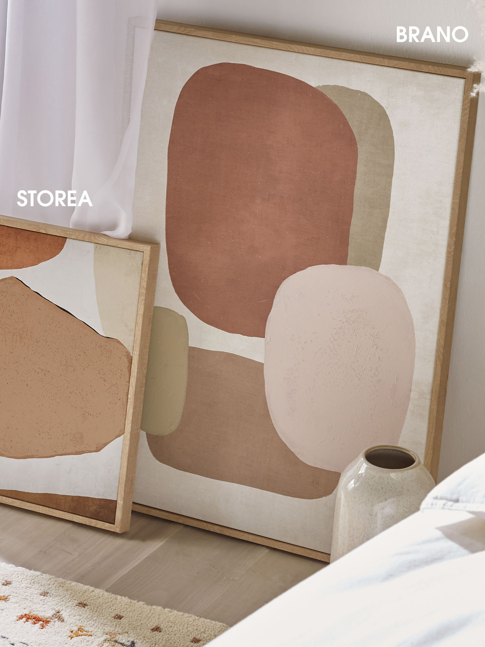 Storea Leinwand-Druck-handbemalt, Dunkelbeige