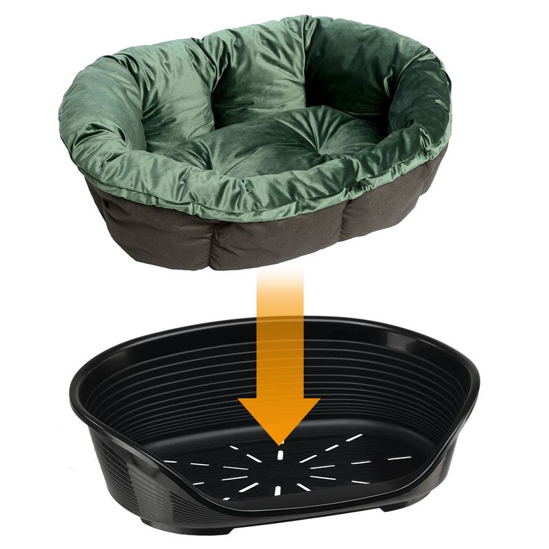 Set aus Ferplast Korb Siesta Deluxe mit Überzug Sofà Samt grün