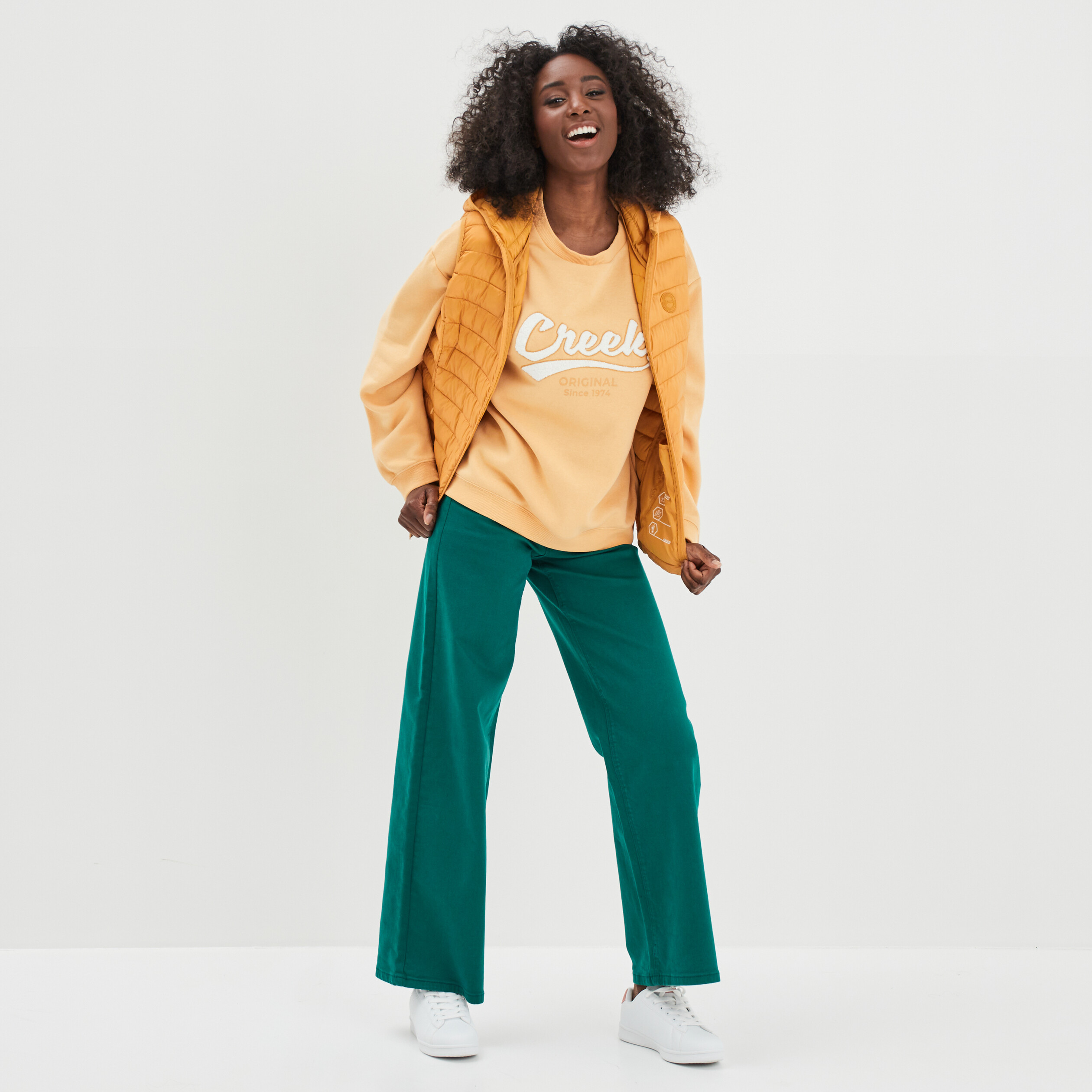 Pantalon large Creeks vert émeraude femme | La Halle