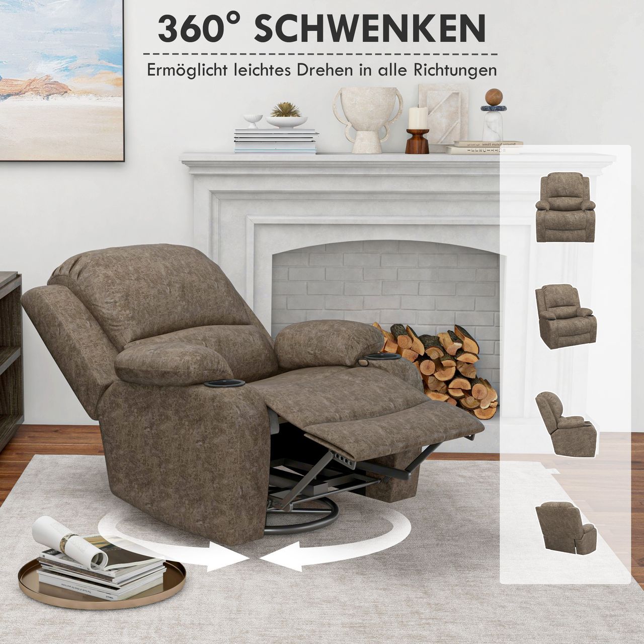 HOMCOM Relaxsessel Fernsehsessel mit Liegefunktion, Ruhesessel mit Wippfunktion