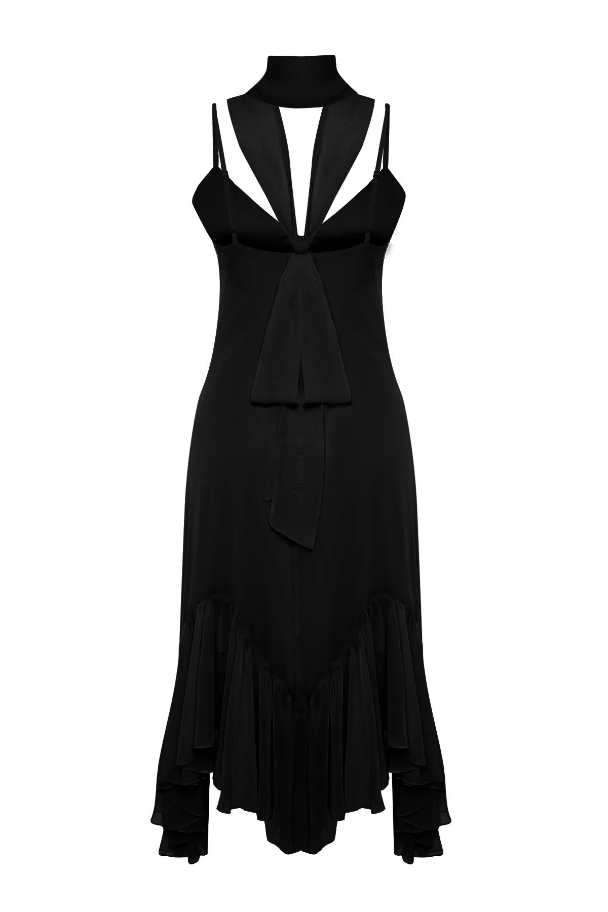 Trendyol Collection  Schwarzes Kleid mit Taillenöffnung/Skater-Rüschen TPRSS24EL00102