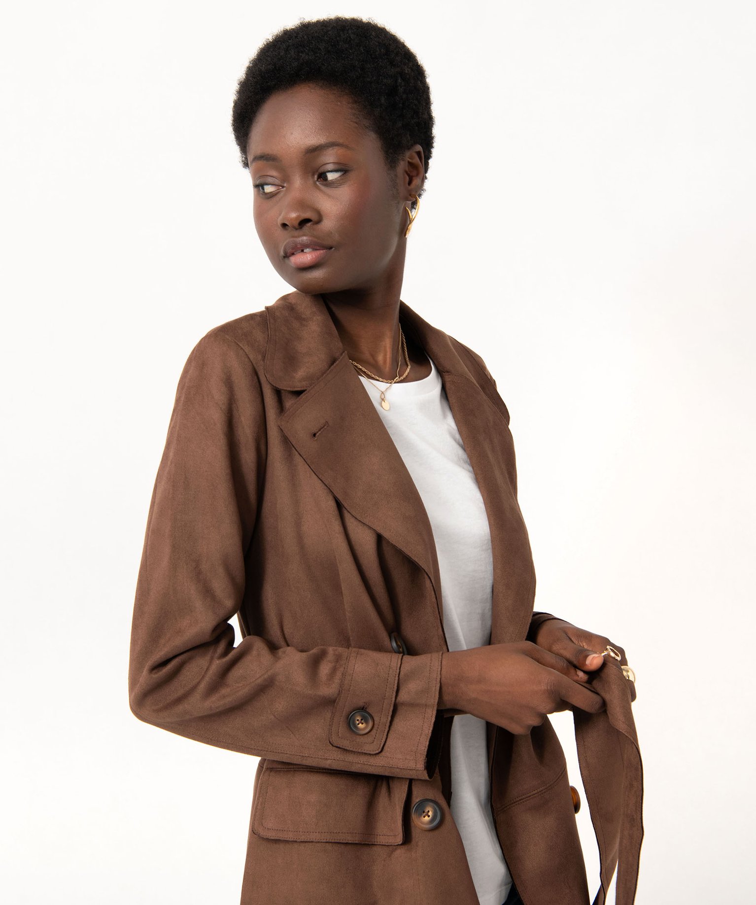 Imperméable long en suédine femme marron | GEMO
