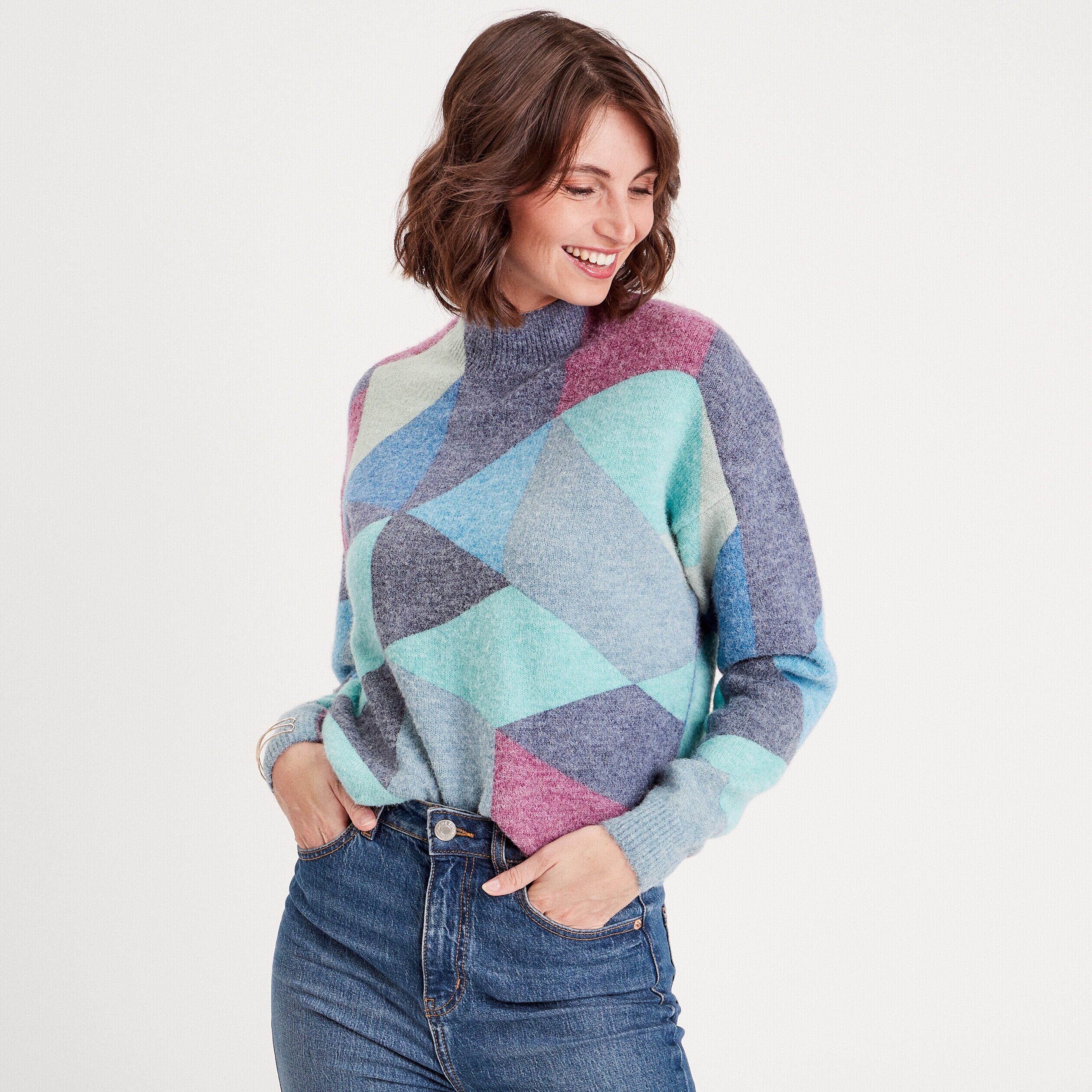 Pull col montant bleu femme | Cache Cache