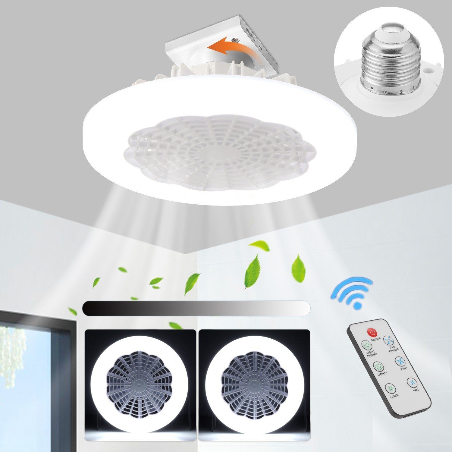iscooter Deckenventilator LED Deckenleuchte 30W Deckenventilator, Fernbedienung, 3-stufiger, 26cm,Dimmbar mit Fernbedienung, Leuchte/ Ventilator getrennt schaltbar