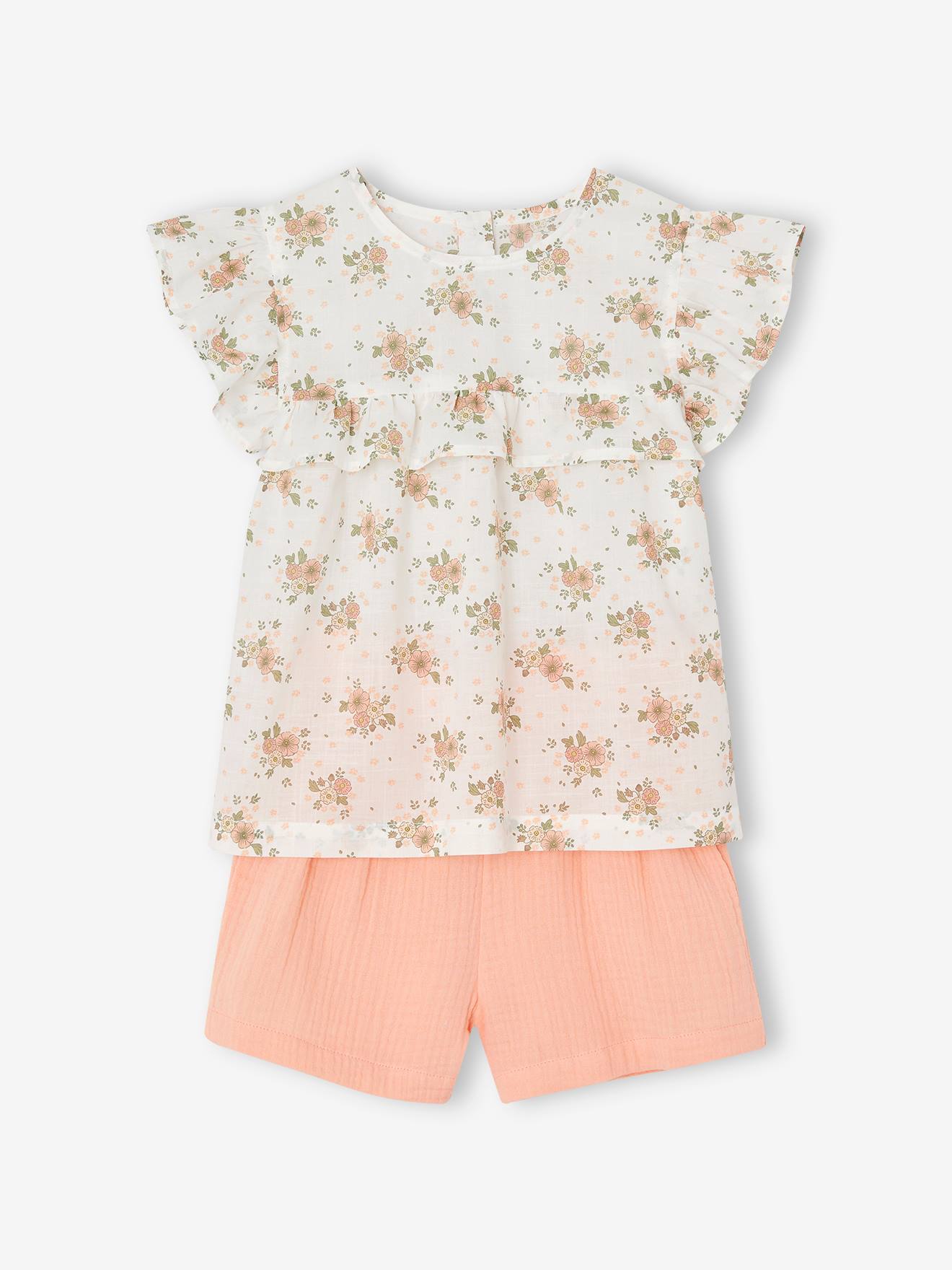 Vertbaudet Festliches Mädchen-Set: Bluse & Shorts - rosa bedruckt