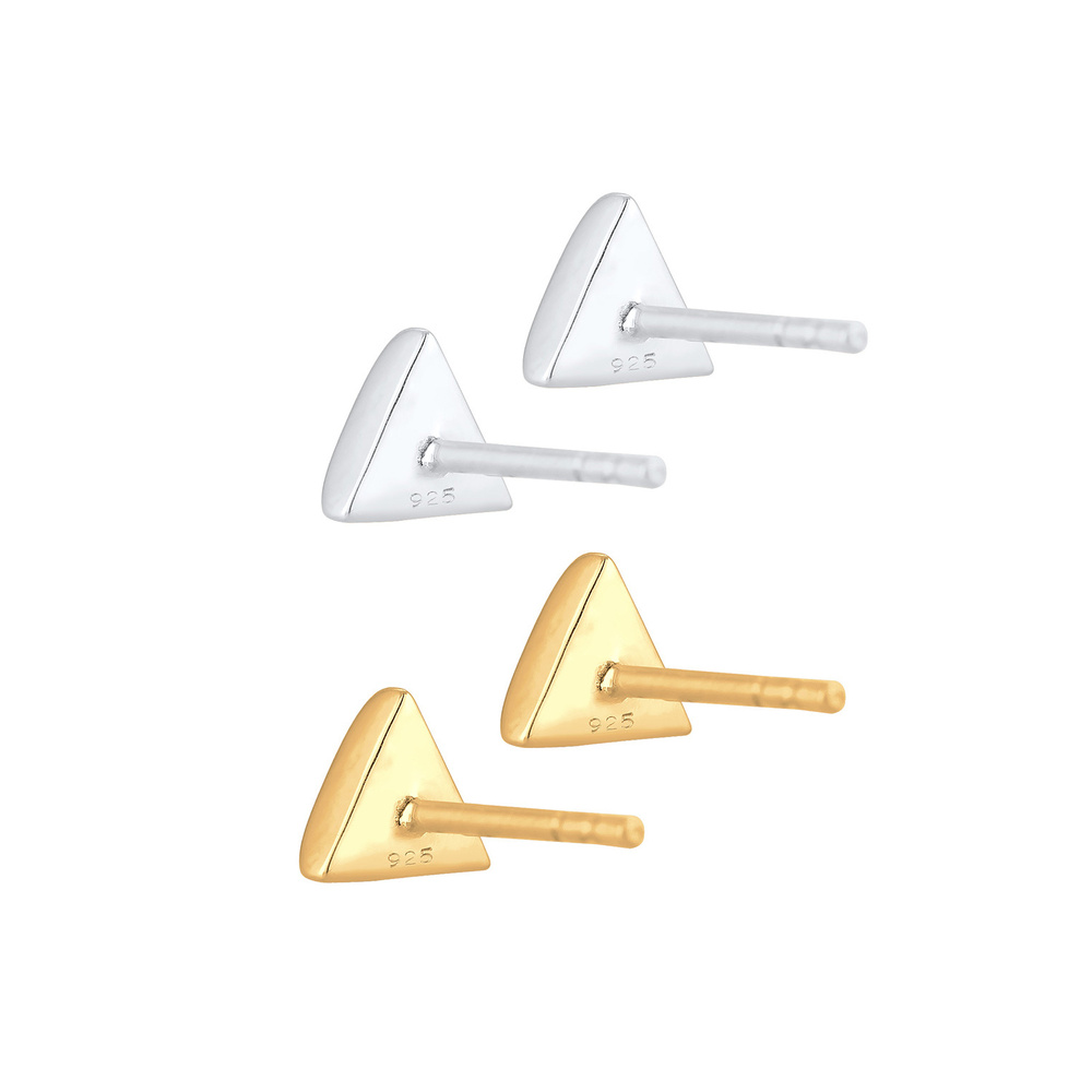 Elli Elli Boucles d'Oreilles Set Triangles Basic Minimal Bi-Couleur Clous d'Oreille Fe Boucles d'oreilles