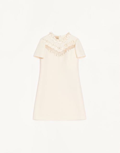 Vestido curto de crepe bordado de alta costura