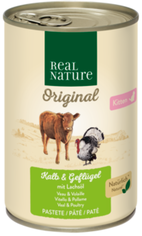 REAL NATURE Nassfutter REAL NATURE Kitten Kalb & Geflügel mit Lachsöl 24x400 g