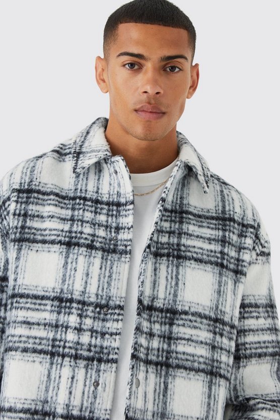 Karierte Oversize Harrington-Jacke in Wolloptik