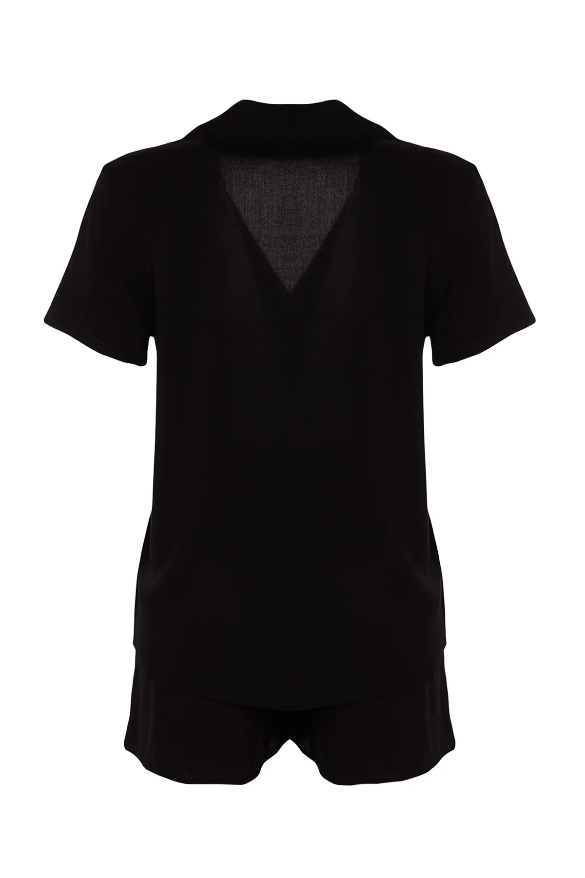Trendyol Collection  Schwarzes, gewebtes Pyjama-Set aus Hemd und Shorts aus Viskose THMSS19PT0004
