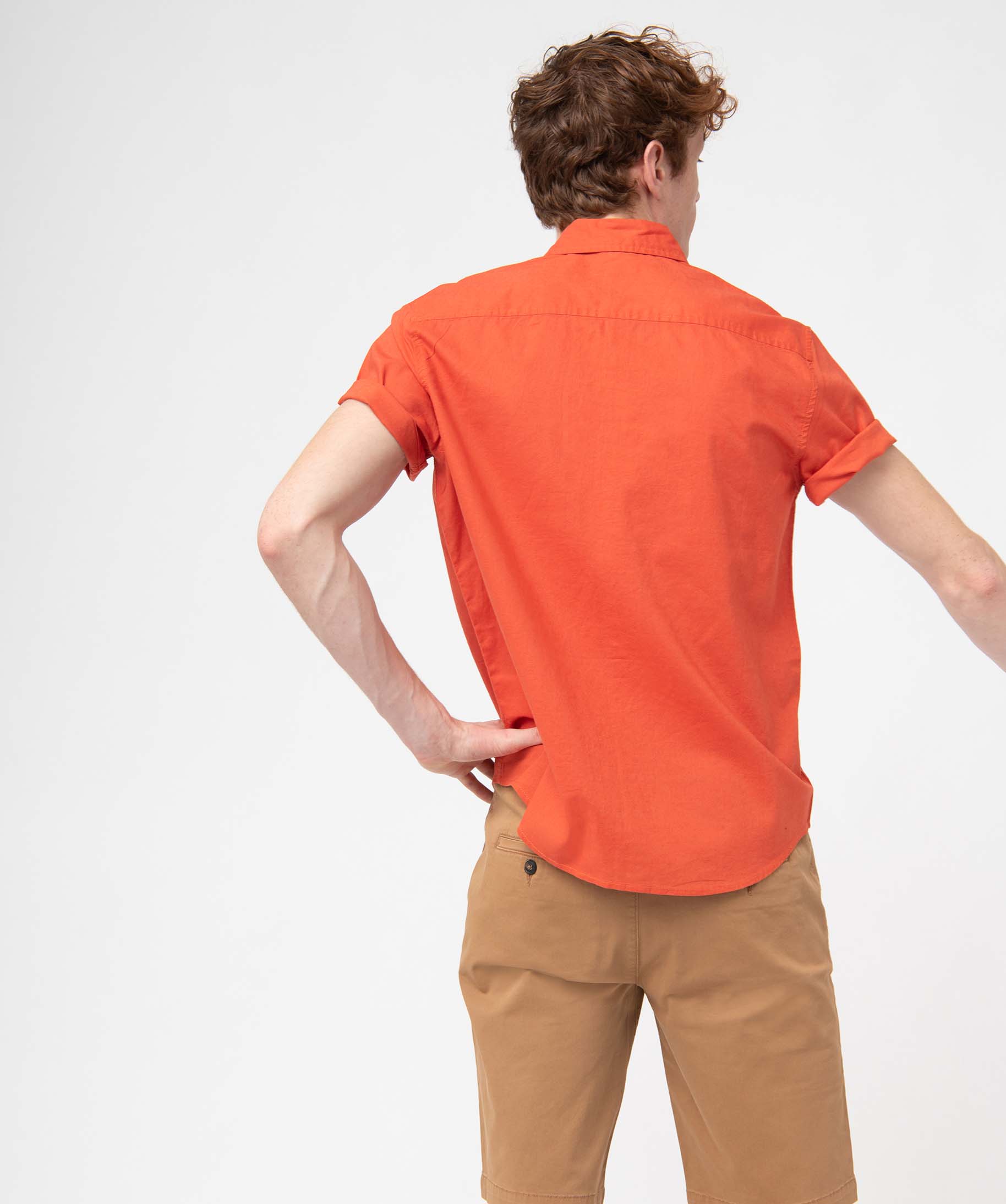 Chemise homme à manches courtes en lin mélangé orange | GEMO