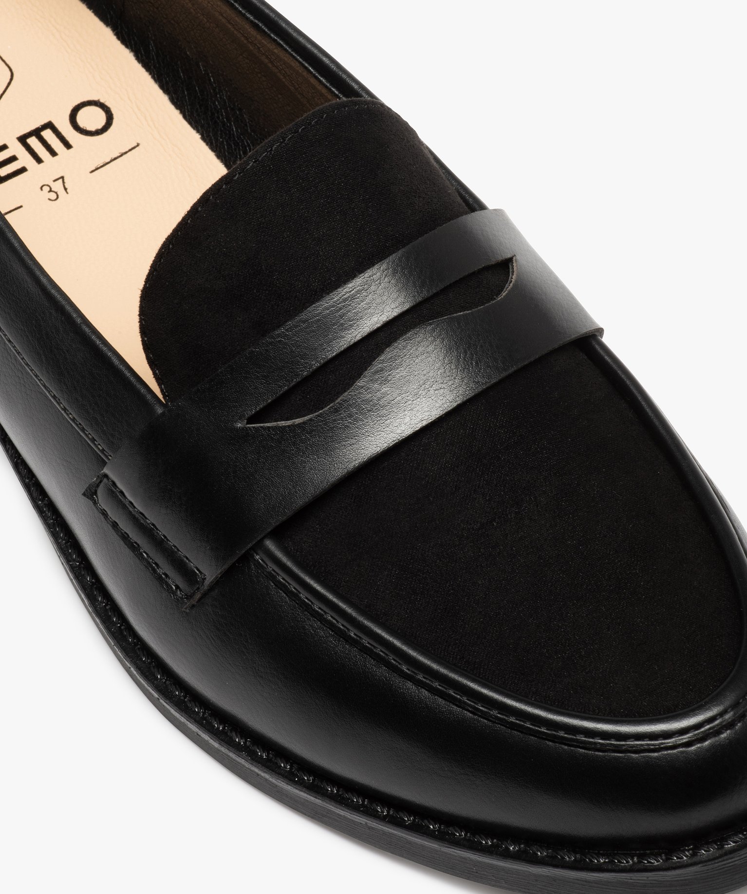 Mocassins femme unis bi-matières à talon plat noir | GEMO
