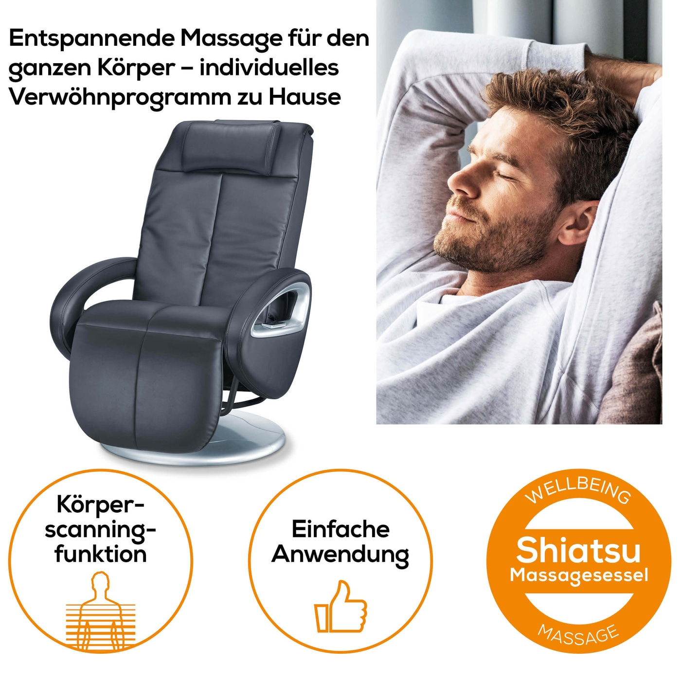 Beurer Shiatsu-Massagesessel MC 3800 HCT-modern-Wohlfühl Massagesessel mit Shiatsu-, Klopf-, Knet-, Rollmassage & Körperscanning