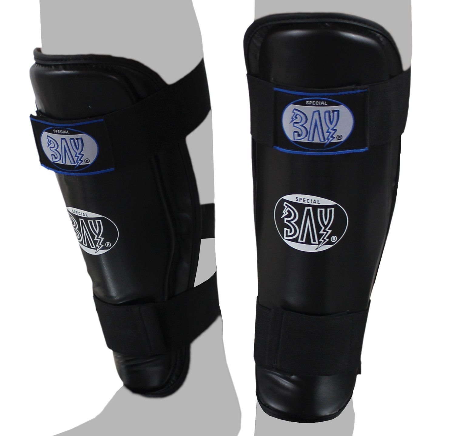 BAY-Sports Schienbeinschutz Kampfsport Kickboxen Karate MMA Thaiboxen Muay Thai Komfort schwar, Kunstleder, feucht abwischbar, XXS - XL