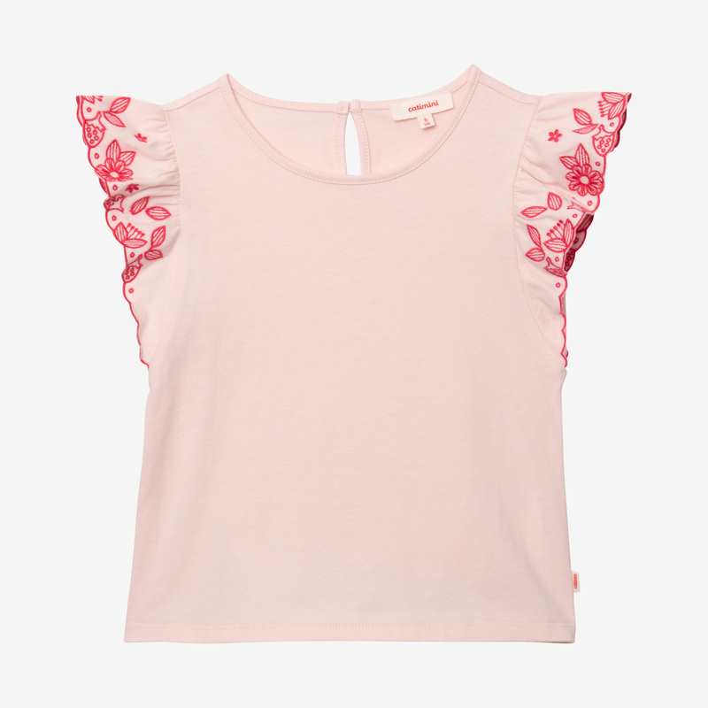 T-shirt fille manches brodées rose Catimini