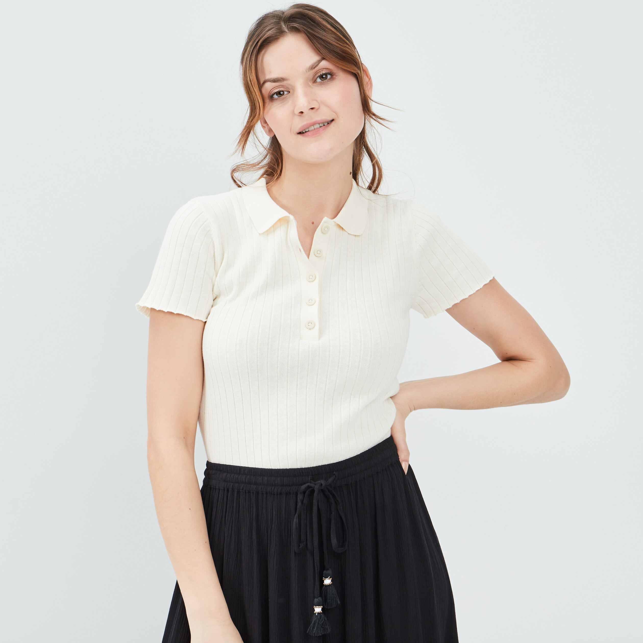 T-shirt manches courtes creme femme | La Halle