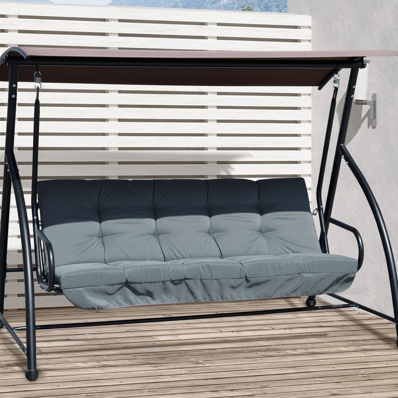 Outsunny Auflagen-Set für Hollywoodschaukel 170 cm Stuhlkissen Schaukelauflage Sitzkissen Gartenschaukel Gartenpolster Rückenkissen Seitenkissen Dunkelgrau