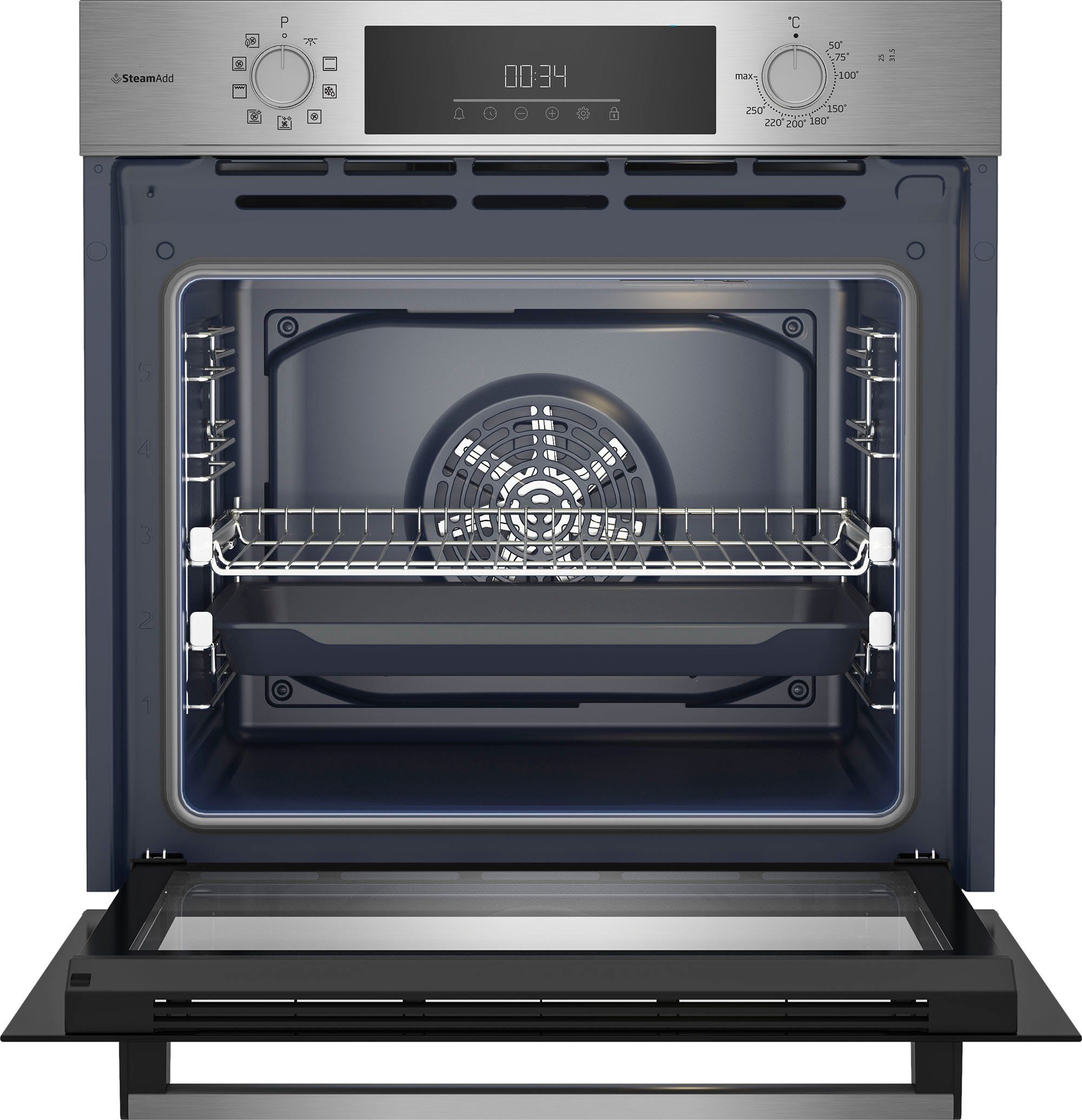 BEKO Einbaubackofen BBIS12301XE, mit 2-fach-Teleskopauszug, SteamShine, SteamAdd Dampffunktion