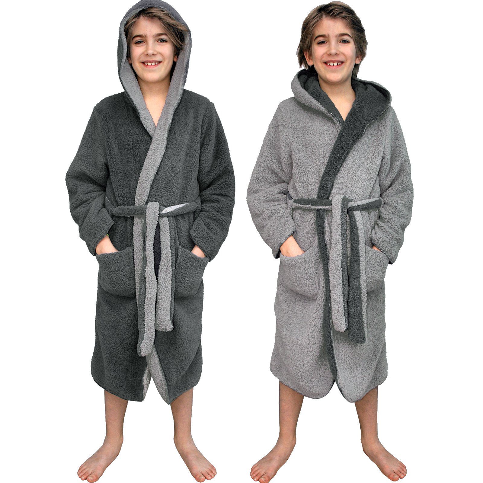 HOMELEVEL Kinderbademantel Kuschelfleece Bademantel für Kinder - Sherpa - Wende-Design, Polyester