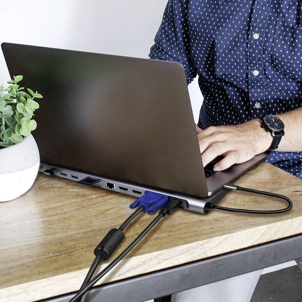 LogiLink Laptop-Dockingstation USB 3.2 (Gen 1) Docking Station, 11-Port, m/PD, USB-C® Power Delivery, integrierter Kartenleser