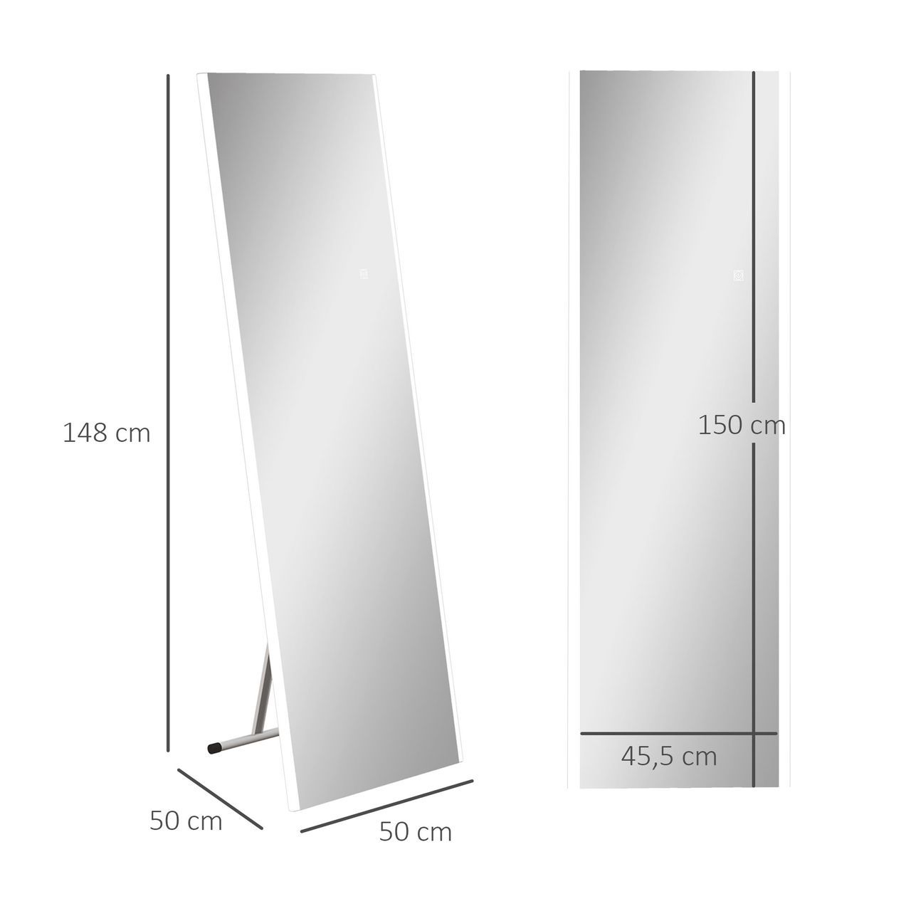 HOMCOM Ganzkörperspiegel 150 x 50 x 2,9 cm Wandspiegel, Standspiegel mit LED-Leuchte