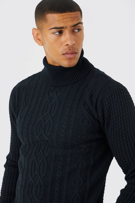 Recycelter Zopfmuster-Pullover mit Rollkragen