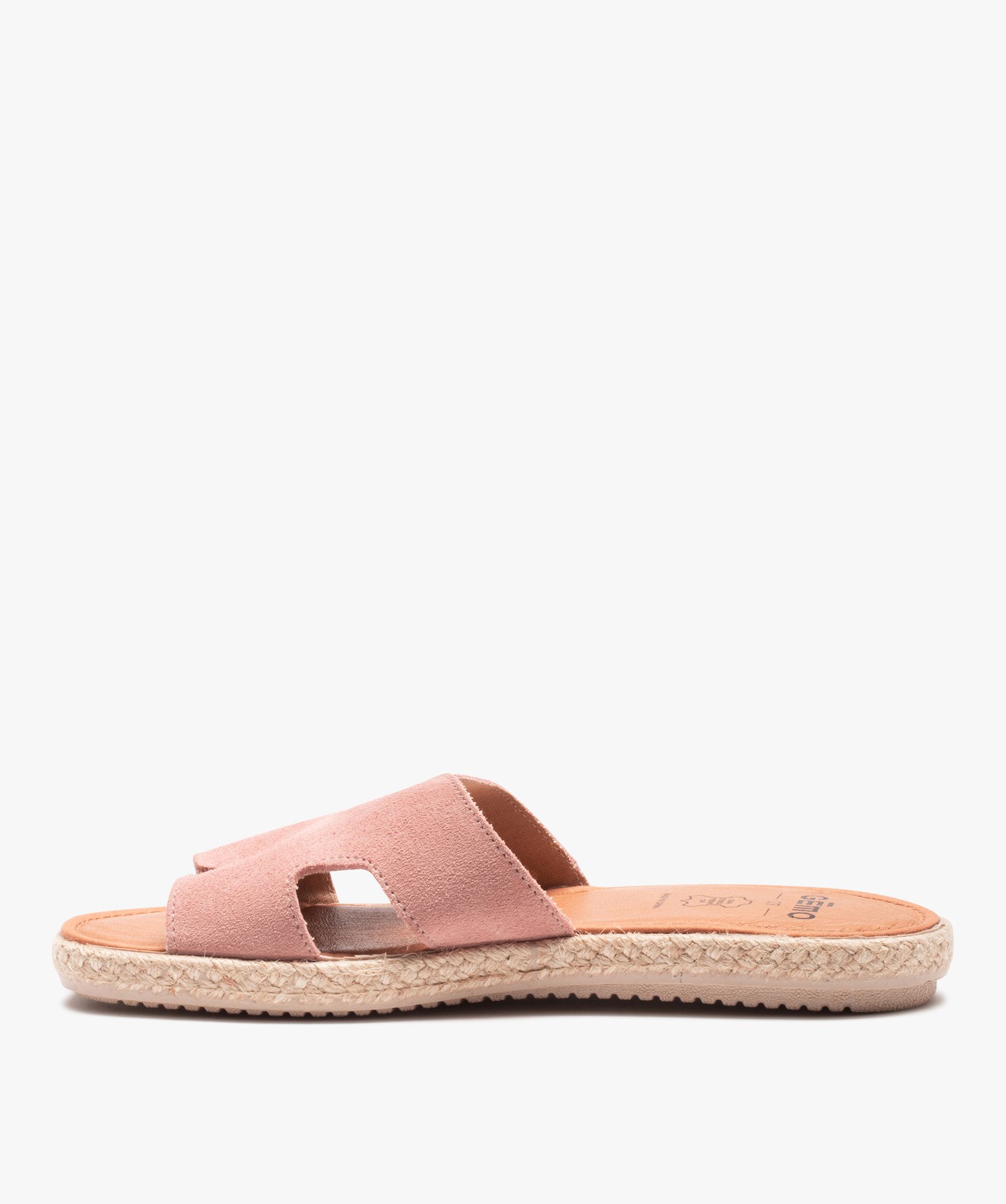 Mules femme à talon plat et bride en cuir retourné rose | GEMO