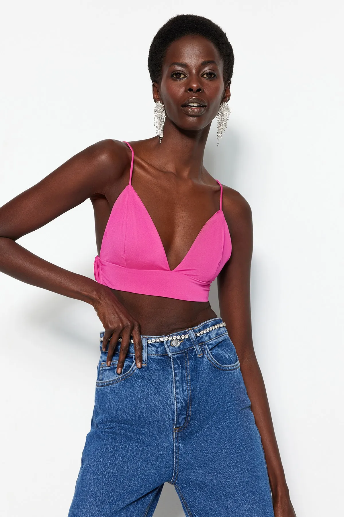 Trendyol Collection  Hellrosa, bauchfreies, gefüttertes Strick-Bustier TPRSS22BS00005