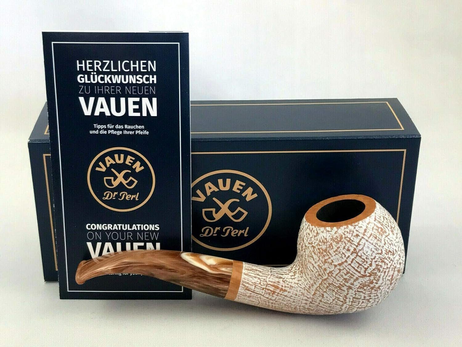 VAUEN Handpfeife Fuji 4242 Pfeife - 9mm Filter Made in Germany, weiß gebeizter Kopf mit matten Finish