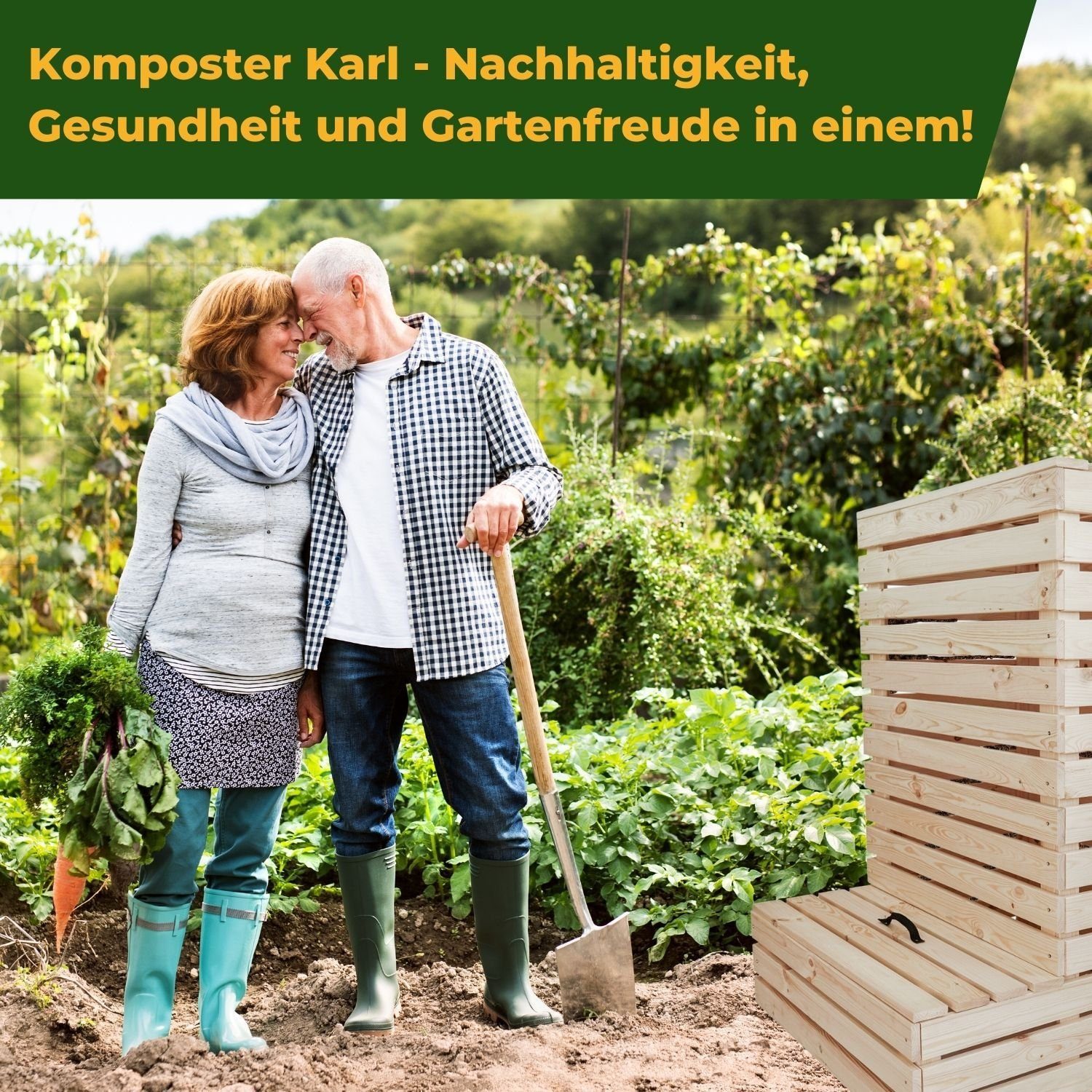 Coemo Komposter, BxTxH: 78x75x112 cm, 450 l, Karl Holzkomposter mit 2 Deckeln