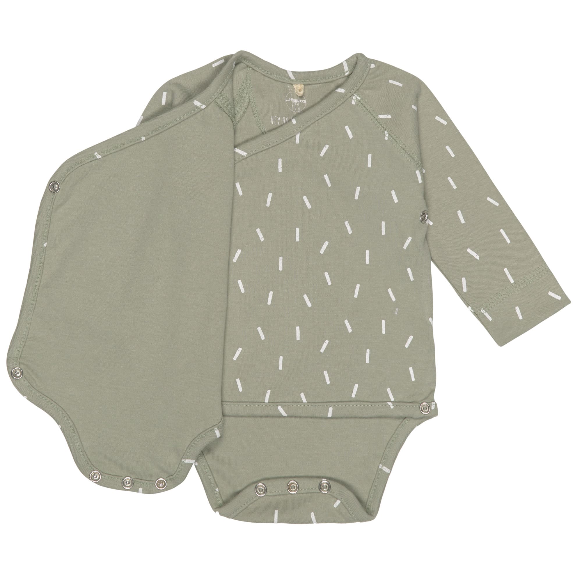 Baby Wickelbody langarm - Bio Baumwolle, Striche, Oliv