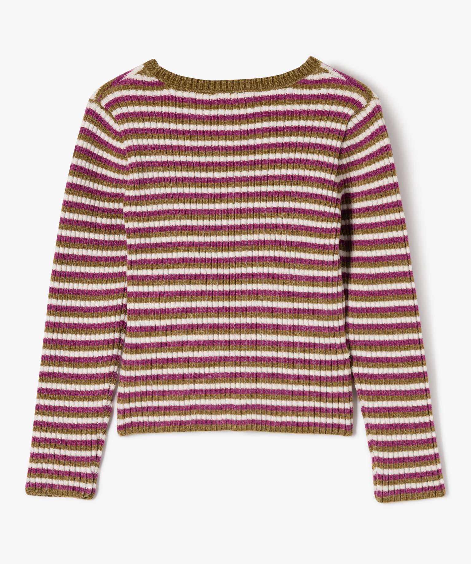 Pull court rayé en maille chenille fille raye | GEMO
