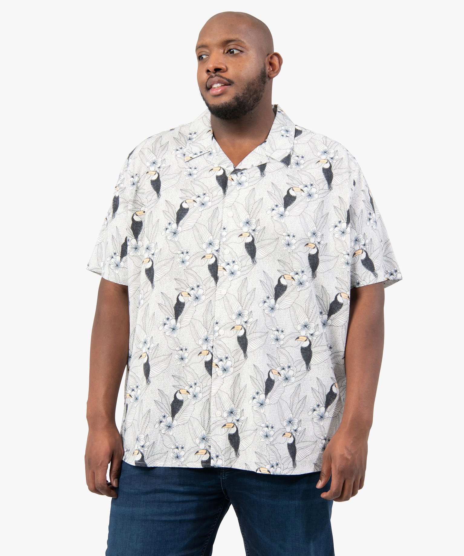 Chemise homme grande taille à motifs fleuris blanc | GEMO