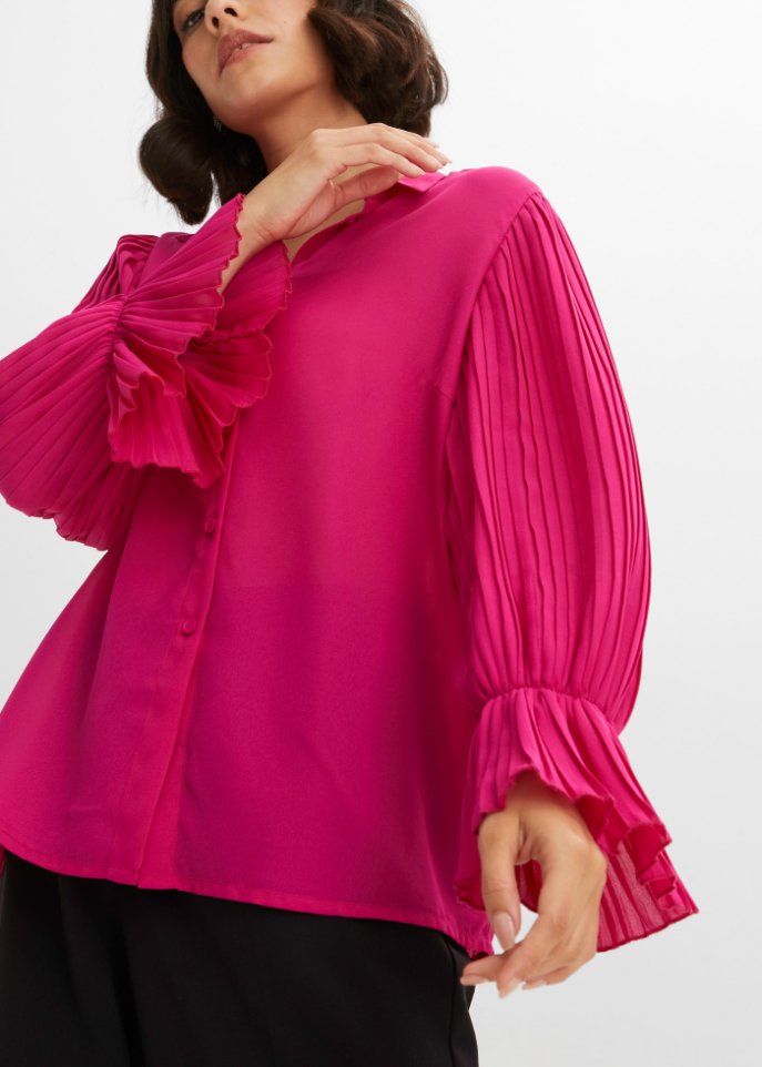 Bluse mit Plissee-Ärmeln