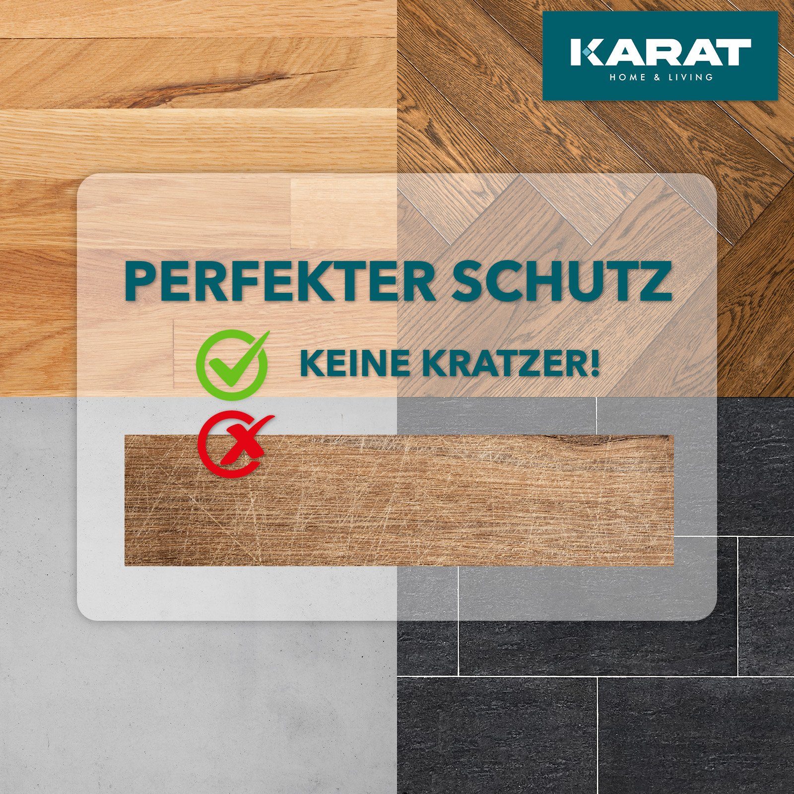 Karat Bodenschutzmatte für Hartböden aus Polycarbonat, Transparent, Effizienter Schutz