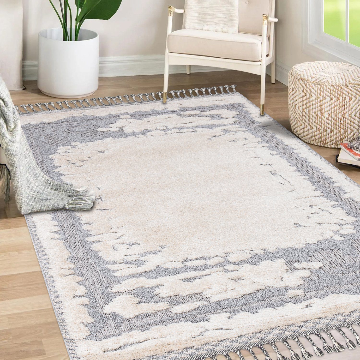 Teppich Boho Skandinavisch Style - Hochtief Effekt Cut-& Loop, payé, Rechteckig, Höhe: 20 mm, Ornament Muster - Hochtief Effekt