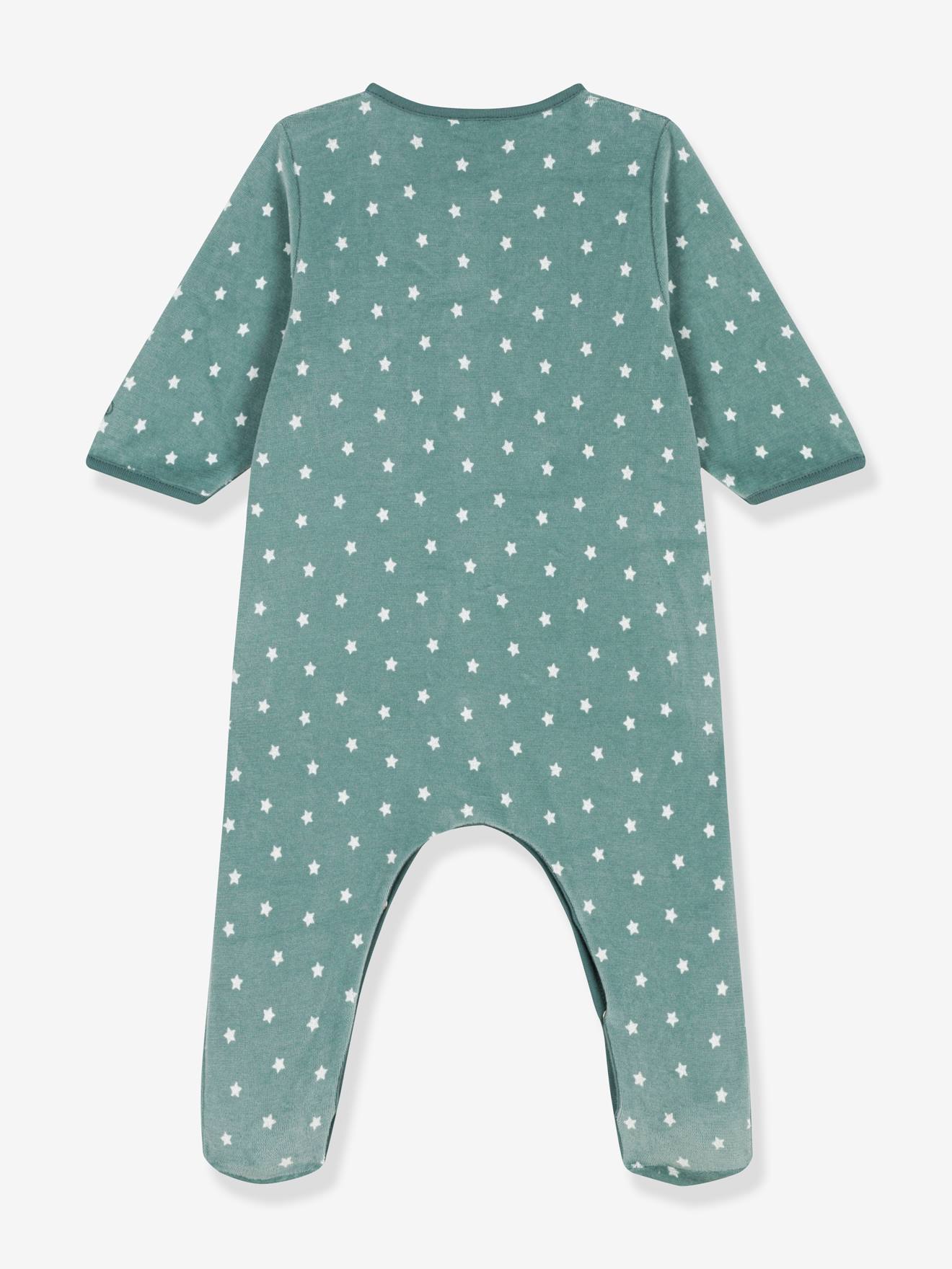 Petit Bateau Baby Samt-Strampler mit Sternen PETIT BATEAU - grün bedruckt